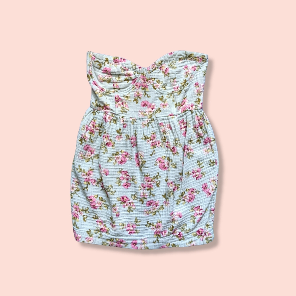 3/$15 Y2K Modcloth Strapless Floral Cotton Minidress Bubble Skirt Size S…